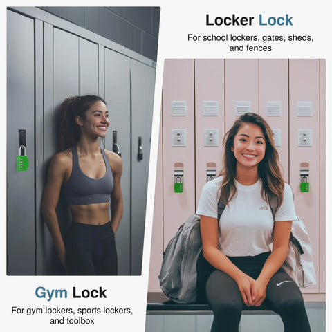 4 Digit Resettable Waterproof Padlock For Outdoor Use With Ten Thousand Possible Combinations on gym and school lockers, green color