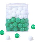 Green Ball Pit Balls - Crush Proof Plastic Balls for Ball Pit Pack of 100pcs Set for Toddlers Ball Pool Playtent Tunnels with Reusable Storage Bag - 2.16 Inch (White+Green) in mesh bag
