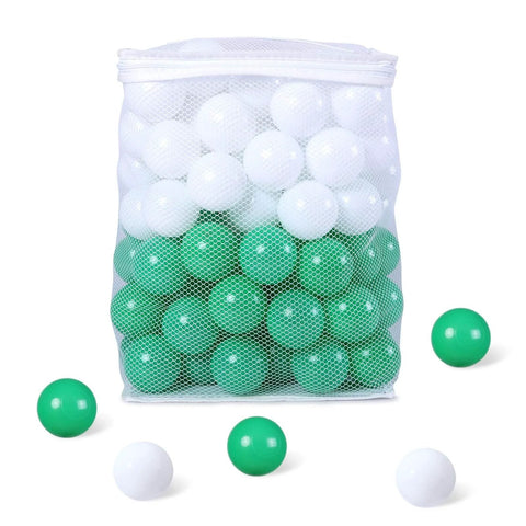 Green Ball Pit Balls - Crush Proof Plastic Balls for Ball Pit Pack of 100pcs Set for Toddlers Ball Pool Playtent Tunnels with Reusable Storage Bag - 2.16 Inch (White+Green) in mesh bag