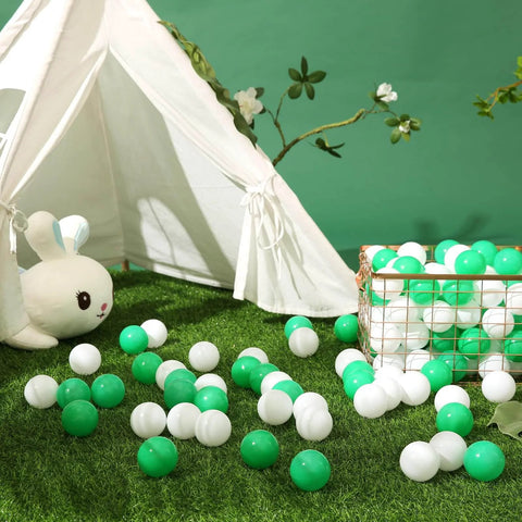 Green Ball Pit Balls - Crush Proof Plastic Balls for Ball Pit Pack of 100pcs Set for Toddlers Ball Pool Playtent Tunnels with Reusable Storage Bag - 2.16 Inch (White+Green)