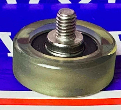 PU17x50x18-2RS C2 L12 Soft Rubber Bearing - M10 Stud-Mounted Roller on a colored background.