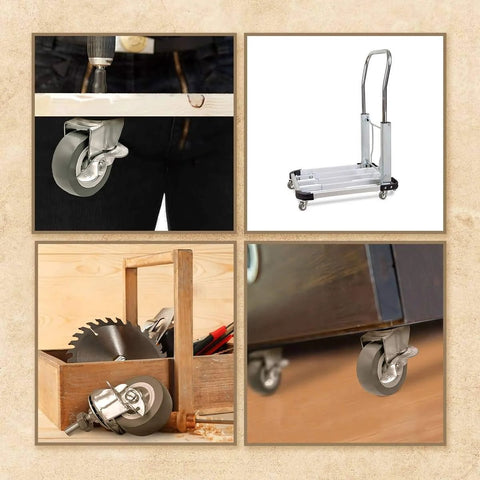 2 Inch Grey Caster Wheel Threaded Stem Mount 3/8 To 1.2 Inch, Dual Locking Brake shown in various applications and views