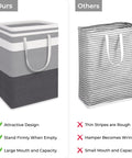 Comparison of Two Pack Large Waterproof Freestanding Collapsible Laundry Hampers With Reinforced Handles 75 Liter Each and another hamper.