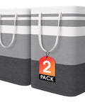 Two Pack Large Waterproof Freestanding Collapsible Laundry Hampers With Reinforced Handles 75 Liter Each Ideal For Laundry Room Dorm Bathroom And Bedroom Grey Durable Frame Makes Upright Use Easy And Tidy