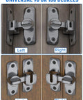 90 And 180 Degree Flip Barn Door Lock 2 In 1 Privacy Security Sliding Latch mounted on wooden door, grey finish