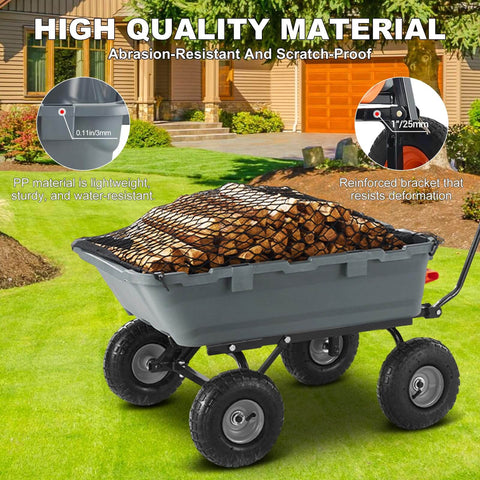 Heavy Duty Garden Dump Cart For Outdoors 800 Lb Capacity With Quick Release Dump And 10 Inch Flat Free All Terrain Wheels Utility Wagon
