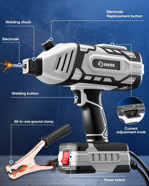 110V Portable IGBT Inverter Welder With 5 Current Settings Handheld Arc Welding Gun showing electrode and clamp