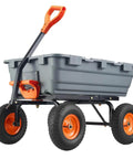 Heavy Duty Garden Dump Cart For Outdoors 800 Lb Capacity With Quick Release Dump And 10 Inch Flat Free All Terrain Wheels Utility Wagon Grey