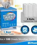 Microfiber Cleaning Cloths 100 Sheets 11x9 Grey Lint Free For Garage Auto Care with box and rolls shown