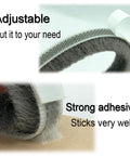 Close-up of self-adhesive pile weather stripping seal with strong adhesive, highlighting adjustability for sliding windows and door frames.