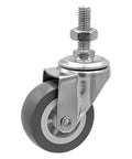Two Inch Grey Polyurethane Caster Wheels With 360 Degree Swivel Quiet No Noise And Non Marking 65 Lb Capacity Each 50mm Diameter 19mm Width Threaded Stem Mount Three Eighths To One Point Two Inch Pack Of Eight, close-up view