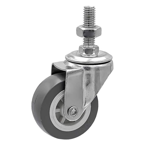 Two Inch Grey Polyurethane Caster Wheels With 360 Degree Swivel Quiet No Noise And Non Marking 65 Lb Capacity Each 50mm Diameter 19mm Width Threaded Stem Mount Three Eighths To One Point Two Inch Pack Of Eight, close-up view