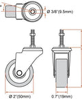Technical diagram of Two Inch Grey Polyurethane Caster Wheels With 360 Degree Swivel Quiet No Noise And Non Marking 65 Lb Capacity Each