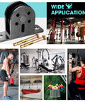 Cable Rope Bearing Pulley Wheel, Wall-Mounted Fixed Pulley Weight System for Home Gym, Weightlifting, DIY Fitness Equipment, Ceiling Mount Accessories (Grey-1pc) displayed with multiple workout settings and applications.