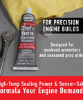 Heavy Duty High Temp RTV Silicone Sealant And Gasket Maker 650 Degrees F OEM Specified Sensor Safe Non Corrosive Neutral Cure Low Odor 3 Oz Tube Grey Sealant For Head Gaskets Oil Water Anti Freeze Resistant next to wrench