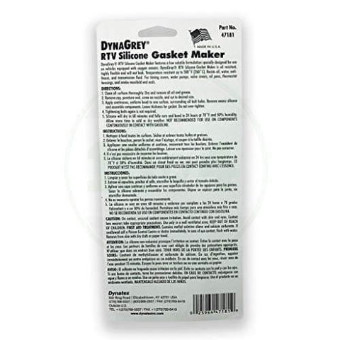 Back view of Low Volatile RTV Silicone Gasket Maker In Place Gasket Sealer For Automotive Use With OEM Style Pro Grade Performance packaging.