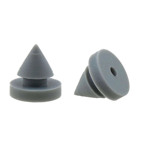 Grey Tapered Rubber Door Silencer Bumpers With Metal Spikes 20 Pieces 12mm Bottom Outer Diameter Ideal For Metal And Wooden Frames Noise Reduction High Temperature Resistance Durable Door Damping Protectors, showing two bumpers in plain view.