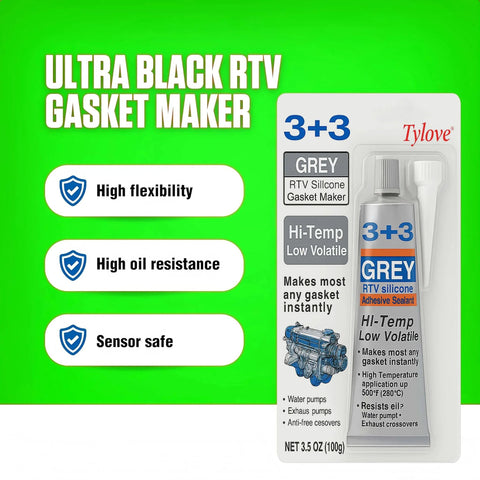 Packaging of High Temp Silicone Gasket Maker for engine oil pan, valve cover, and transmission housing.