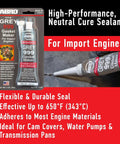 Heavy Duty High Temp RTV Silicone Sealant And Gasket Maker 650 Degrees F OEM Specified Sensor Safe Non Corrosive Neutral Cure Low Odor 3 Oz Tube Grey Sealant