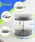 Two Tier Lazy Susan Turntable Organizer For Medicine Cabinet And Pantry Bottles, dimensions diagram, adjustable height 10.43-14.57 inches