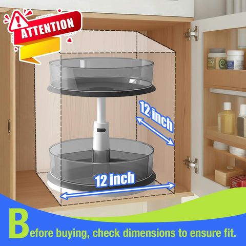Two Tier Lazy Susan Turntable Organizer For Medicine Cabinet And Pantry Bottles, 11 Inch Grey, shown in kitchen cabinet