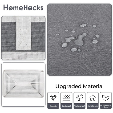 Close-up of waterproof grey fabric of Two Pack Large Waterproof Freestanding Collapsible Laundry Hampers With Reinforced Handles 75 Liter Each Ideal For Laundry Room Dorm Bathroom And Bedroom Grey Durable Frame Makes Upright Use Easy And Tidy