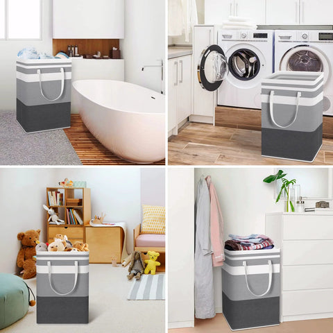 Two Pack Large Waterproof Freestanding Collapsible Laundry Hampers With Reinforced Handles 75 Liter Each in various rooms