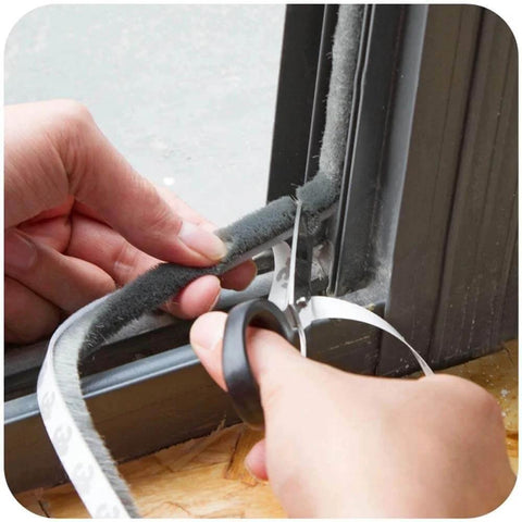 Applying Self-Adhesive Pile Weather Stripping Seal for Sliding Windows and Door Frames, 16.5ft x 11/32 inch, Grey