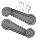 2 Pack Grey Interior Window Crank Handles With Retainer Clips For Toyota Tacomas Matrix Land Cruiser Camry Corolla shown with clips.