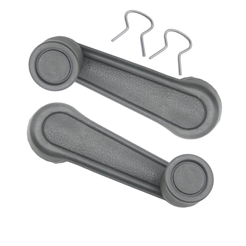 2 Pack Grey Interior Window Crank Handles With Retainer Clips For Toyota Tacomas Matrix Land Cruiser Camry Corolla shown with clips.