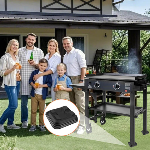 Outdoor group with grill and Four Pack One Quarter Inch Griddle Leveling Shims Kit For Blackstone Griddle Stackable Plastic Leveling Shims