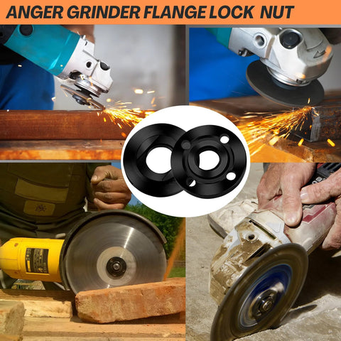 Versatile 7-Piece Grinder Nut and Wrench Kit with 5/8-11 Arbor used on various angle grinders for quick wheel changes
