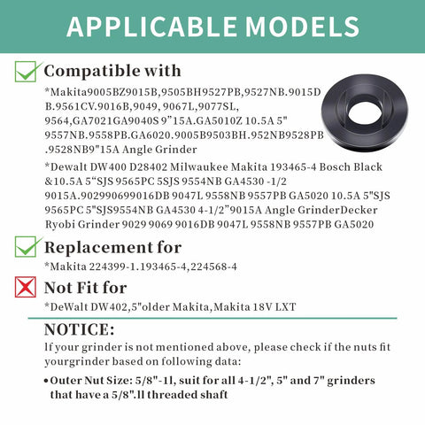 9 Piece Angle Grinder Nut Kit With Wrench Inner And Outer Nuts Flanges For Five Eighths Inch 11 Thread Shafts Compatible