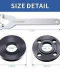 Size detail of 7-Piece 5/8-11 Grinder Nut Kit with Wrench depicting wrench and two flange nuts with measurements