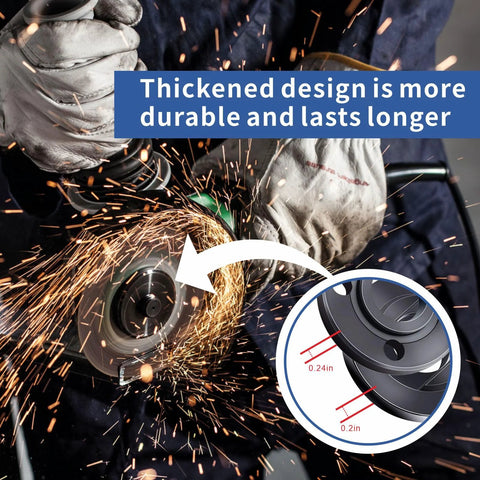7-Piece 5/8-11 Grinder Nut Kit with Wrench includes heavy-duty design in use, showing sparks from grinding wheel.