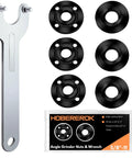 Versatile 7-Piece Grinder Nut and Wrench Kit with 5/8-11 Arbor showing 1 wrench and 6 black flange nuts for 4.5 to 7 inch grinders.
