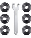 7-Piece 5/8-11 Grinder Nut Kit with Wrench includes one grinder wrench and six flange nuts for mounting wheels on grinders.