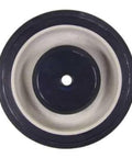 Close-up of Bulk Shopping Cart - Grocery Cart Wheels | 100 Piece, black rubber wheel, 5-inch diameter, 5/16 inch hole.