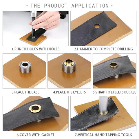Step-by-step use of Grommet Kit For Leather And DIY Projects Bulk 800 Sets Of 3mm Eyelets In Four Colors Includes Punch Base And Install Tool For Quick Easy No Fuss Install On Clothing Bags And Crafts.