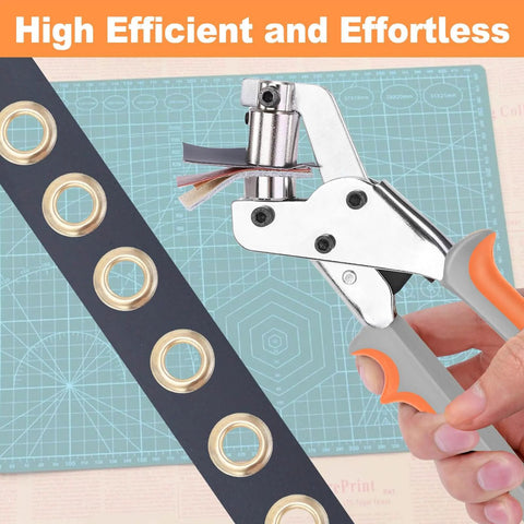 Grommet Tool Kit With 200 Sets Three Eighths Inch Grommets Heavy Duty Pliers Kit for Tarp Fabric Banner Canvas Leather in use