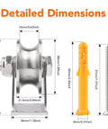 Detailed dimensions of 2PCS Groove Wheel Pulley, 304 Stainless Steel Pulley Blocks, Wall Mount Cable Pulley Wheel Duplex Bearings, Screws