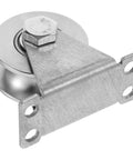 Side view of Groove Wheel Pulley 2.75X2.36X1.77 Inches Heavy Duty Sliding Door Pulley with U Shaped Groove in metal finish.