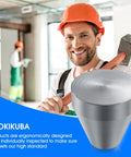 Construction worker holding Ground Rod Cap Driver Pad Hammer For One Half Inch Five Eighth Inch And Three Quarter Inch Grounding Rods