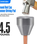 Ground Rod Cap Driver Pad Hammer for One Half Inch Five Eighth Inch and Three Quarter Inch Grounding Rods, steel hammer close-up.