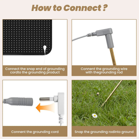 How to connect grounding rod with earthing products and 40ft wire, illustrating connection steps for effective earthing setup.