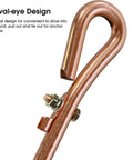 Close-up of Portable Grounding Rod with 4 ft flexible copper bonding wire and copper clip, oval-eye design, copper clad construction