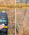 Three Piece Grounding Rod Kit Built Tough Four Feet Long And Half Inch Diameter High Carbon Steel Grounding Rods shown in use for electric fence grounding