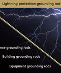 Lightning protection rod for grounding electric fences and equipment, displayed against a lightning backdrop