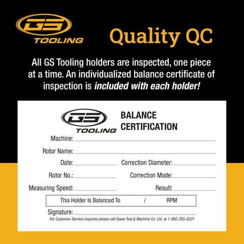 Balance certification for GS Tooling with quality inspection details and company contact information.