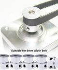 GT2 20-Tooth Aluminum Timing Pulley With 5mm Bore For 6mm Belt Width, shown installed on motor for RepRap Prusa i3 3D Printers